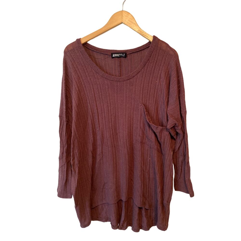 Cozy Maroon Fall Crew Neck Ribbed Oversized Sweater Audrey 3+1 Long Plus Size 3X